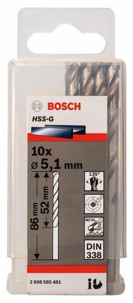 Bosch Professional ST. LINE 5.1mm HSS-G Boorbitten - 10 Stuks