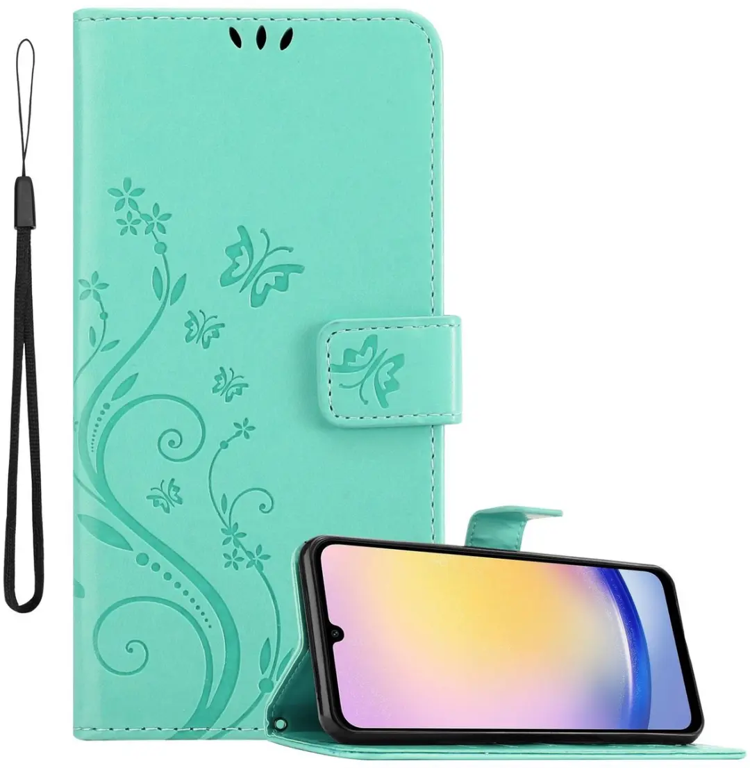 Cadorabo Hoesje geschikt voor Samsung Galaxy A26 in BLOEMEN TURKOOIS - Beschermhoes in bloemmotief met magnetische sluiting, standfunctie en kaartsleuven Book Case Cover Etui