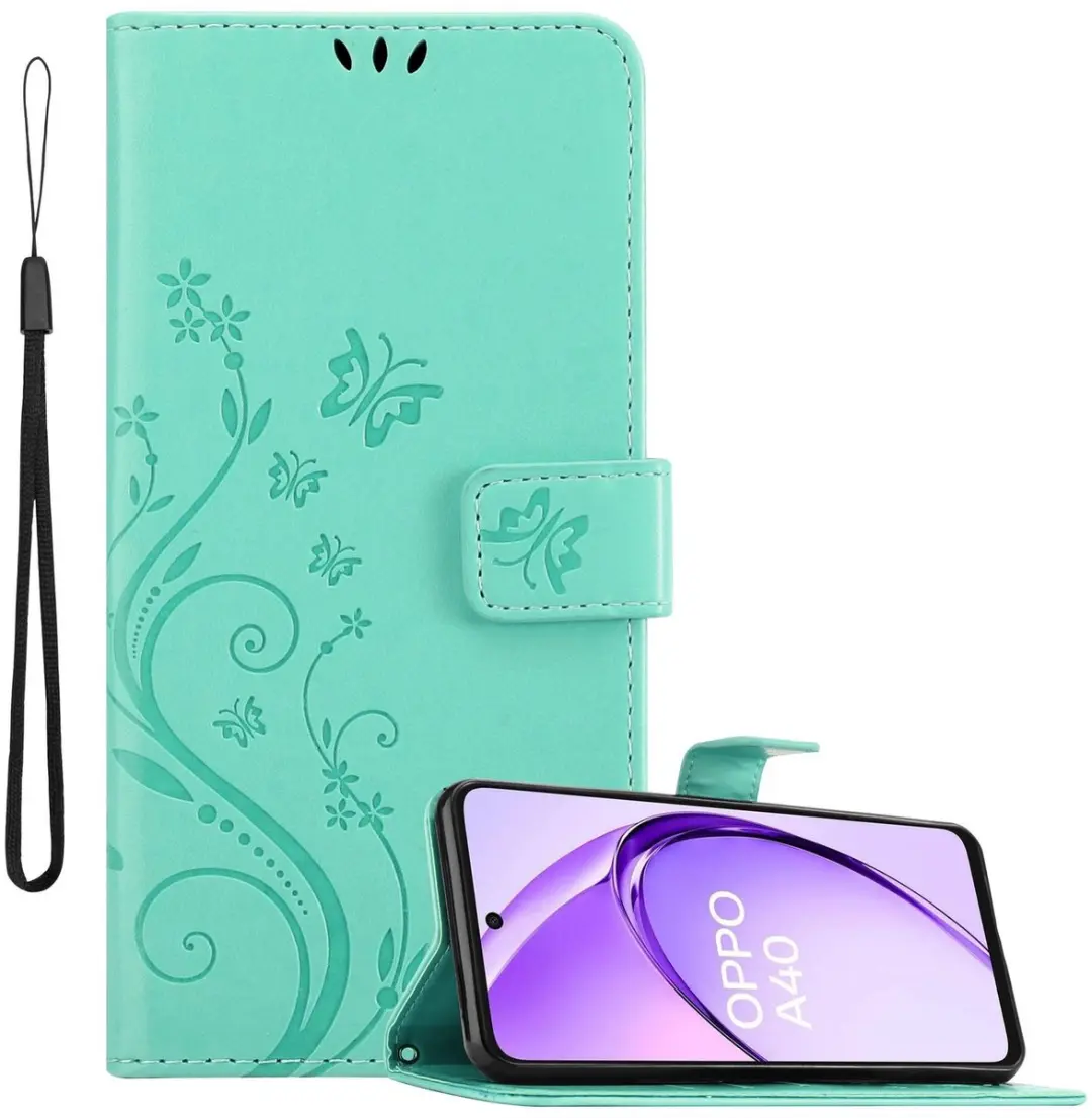 Cadorabo Hoesje geschikt voor Oppo A40 in BLOEMEN TURKOOIS