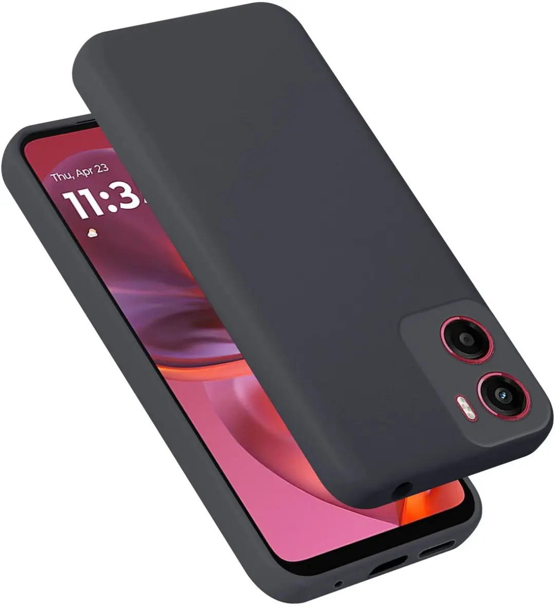 Cadorabo Hoesje geschikt voor Motorola Moto G05 / E15 Case in Liquid Zwart Besch