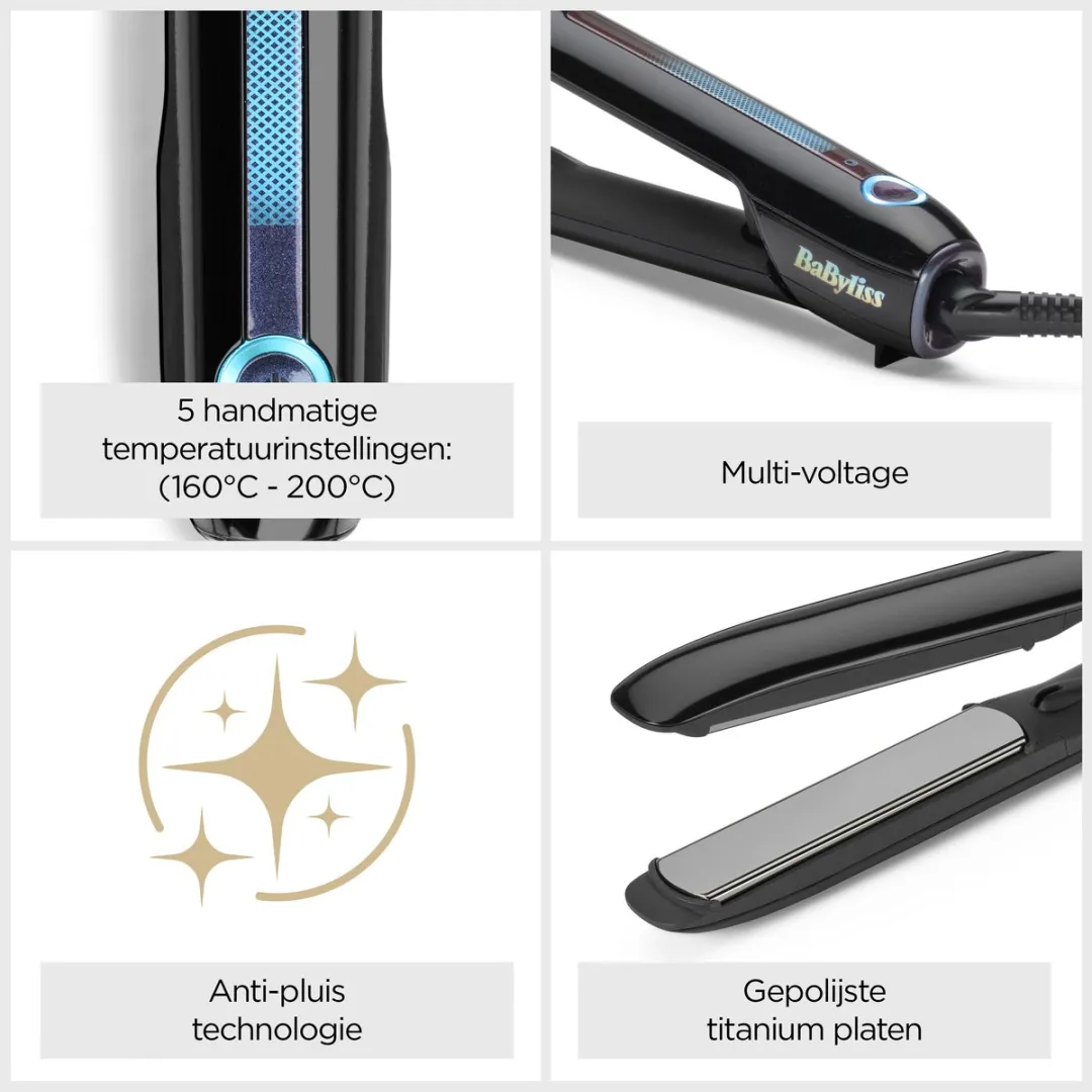 Babyliss Sensor Protect ST490E Stijltang - 160-200°C - Titanium Platen - Zwart