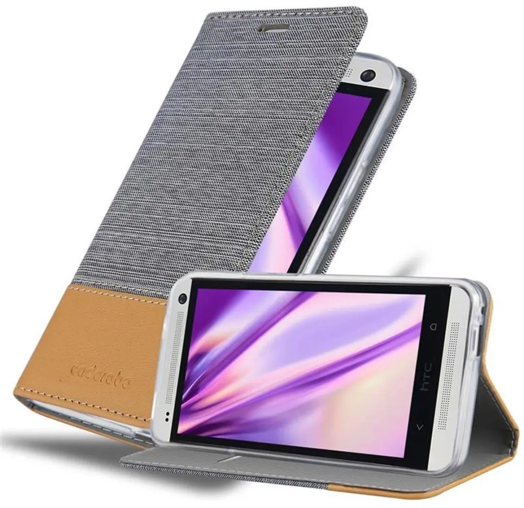 Cadorabo Hoesje geschikt voor HTC ONE M7 in LICHTGRIJS BRUIN