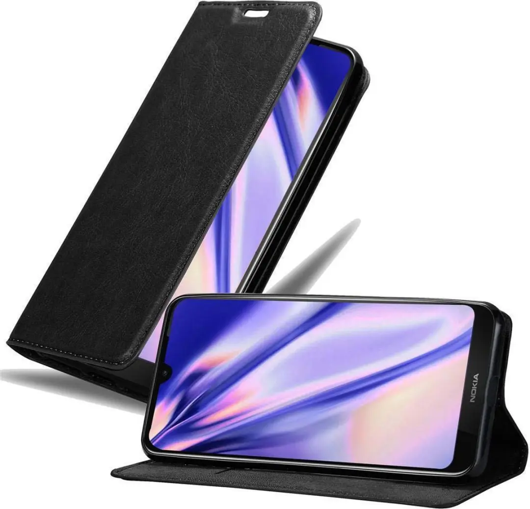 Cadorabo Hoesje geschikt voor Nokia 4.2 in ZWARTE NACHT - Beschermhoes met magnetische sluiting, standfunctie en kaartvakje Book Case Cover Etui