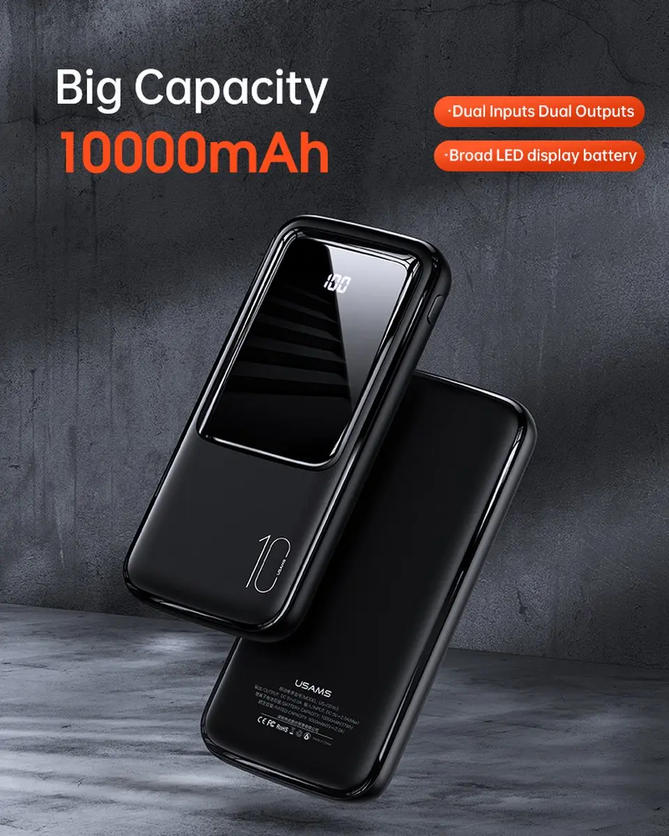 USAMS 10000mAh Powerbank - Digitaal Display - Zwart - afbeelding 4 van 6