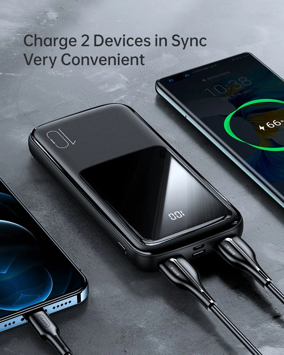USAMS 10000mAh Powerbank - Digitaal Display - Zwart - afbeelding 6 van 6