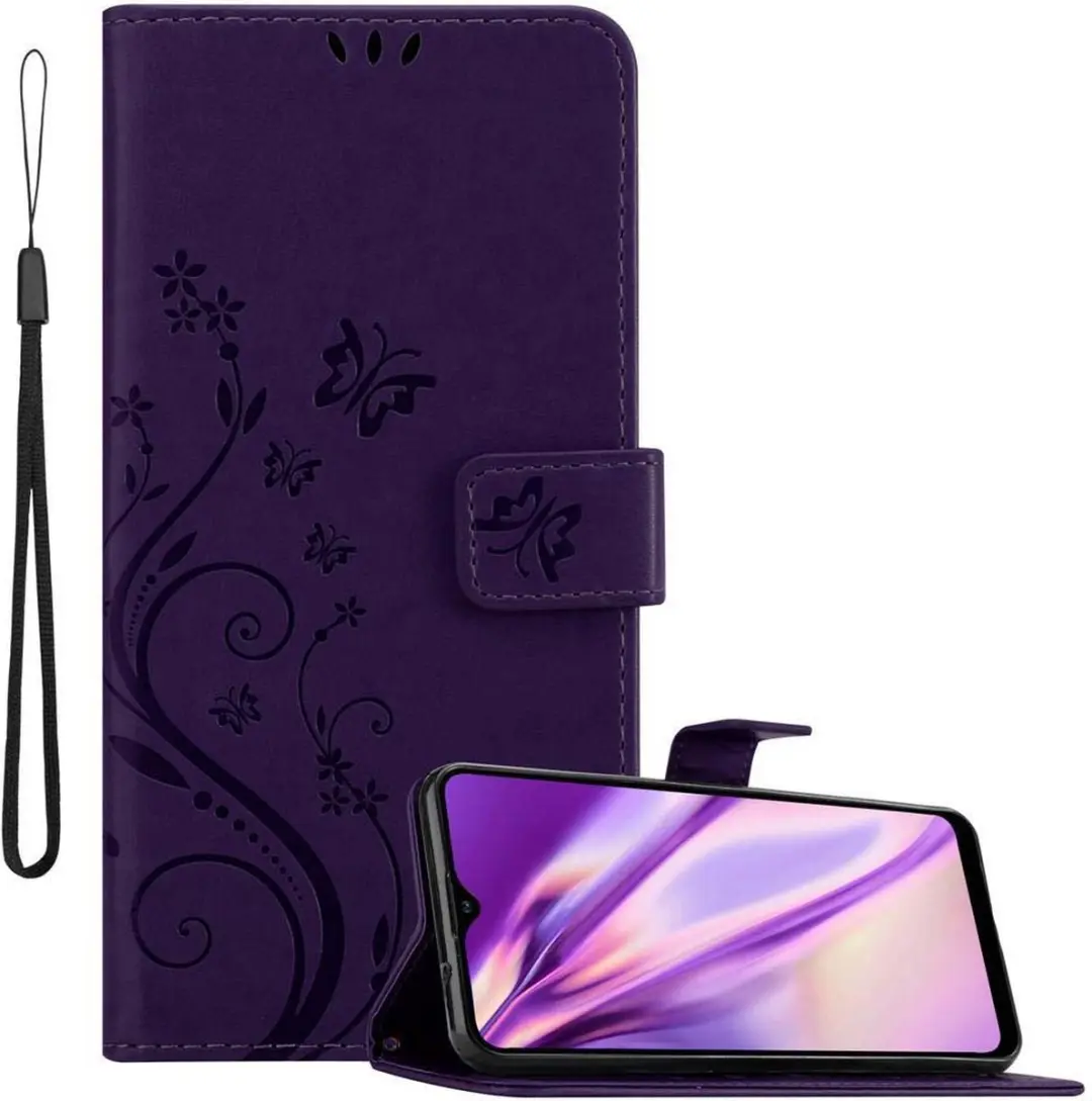 Cadorabo Hoesje geschikt voor Samsung Galaxy A20s in BLOEMEN DONKER PAARS