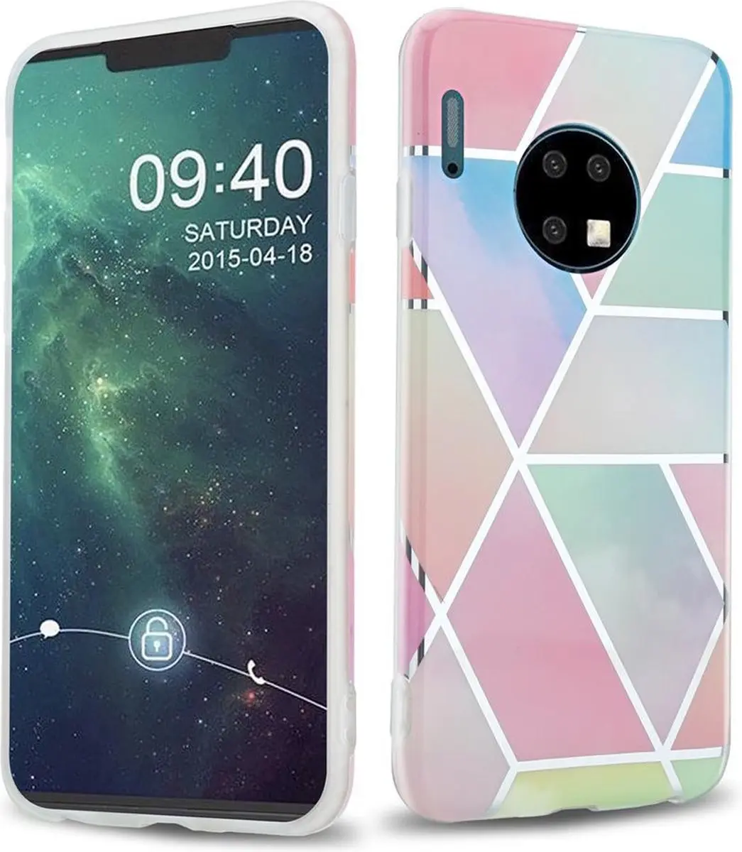 Cadorabo Hoesje geschikt voor Huawei MATE 30 in Regenboog Marmer No. 11
