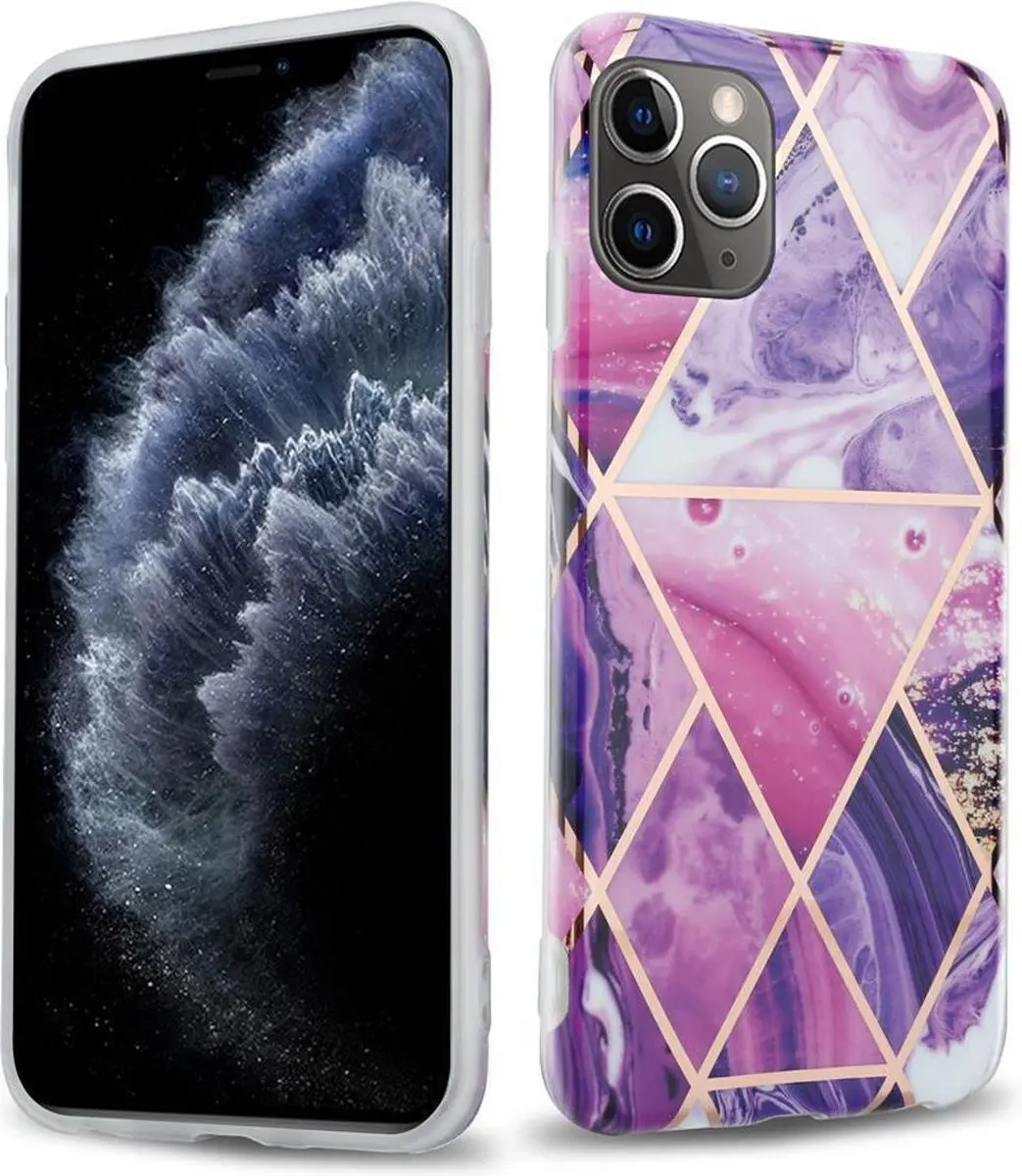 Cadorabo Hoesje geschikt voor Apple iPhone 11 PRO MAX in Paars Golf Marmer No. 1
