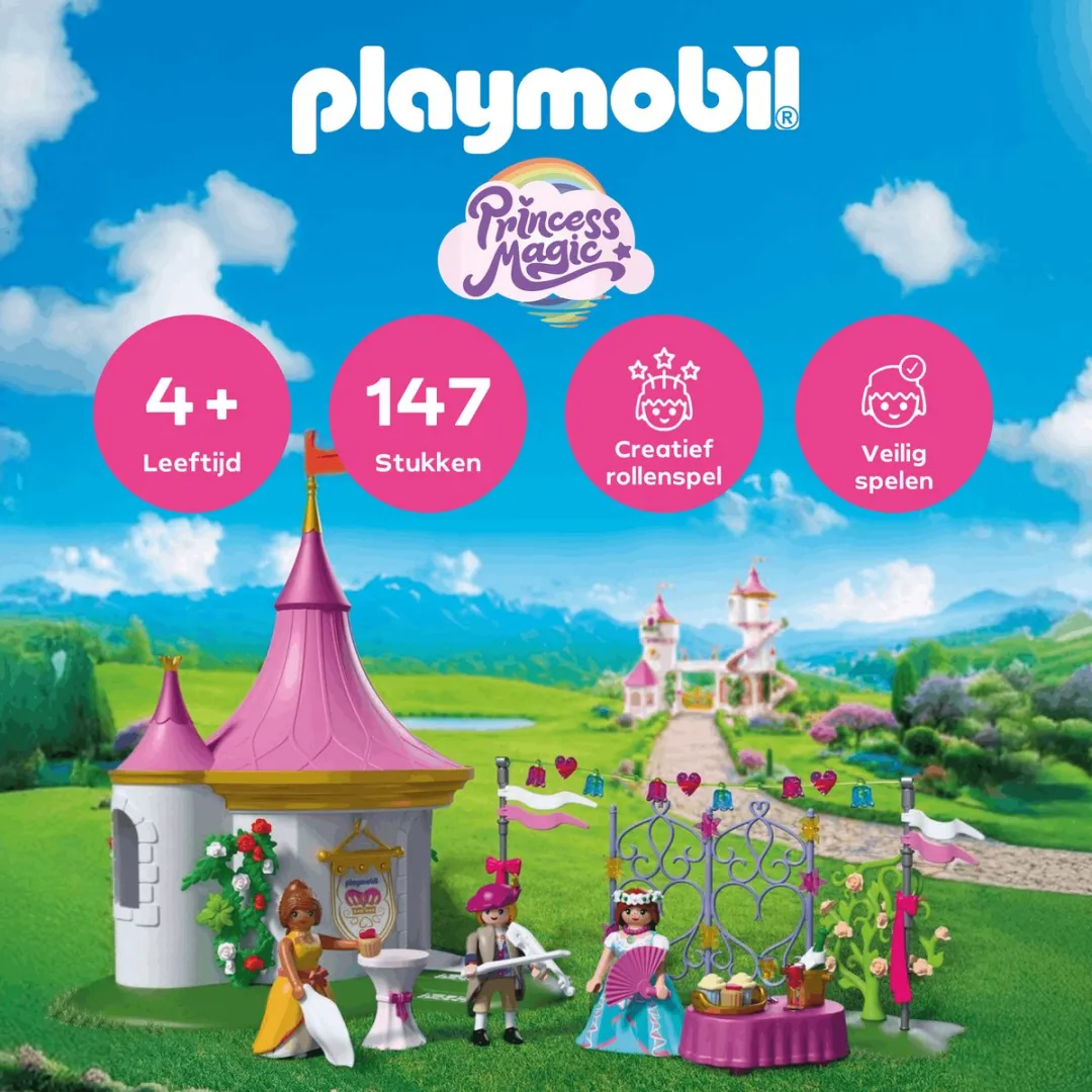 PLAYMOBIL | Princess | Maskerbal in het Paviljoen | 3 figuren met paviljoen en buffet | Stimuleert creativiteit | Prinsessenspeelgoed voor kinderen vanaf 4 jaar | 72052