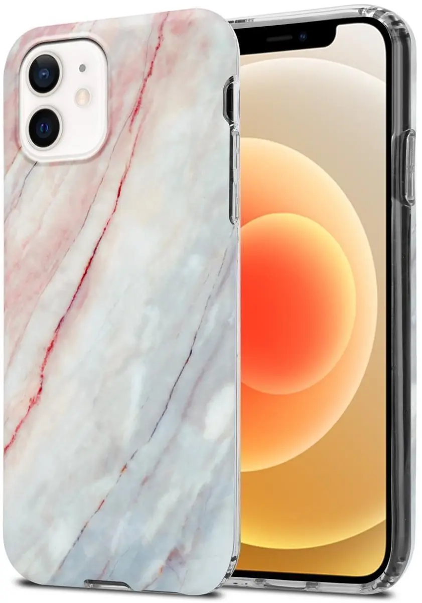 Cadorabo Hoesje geschikt voor Apple iPhone 12 PRO MAX in Roze Wit Marmer No. 21