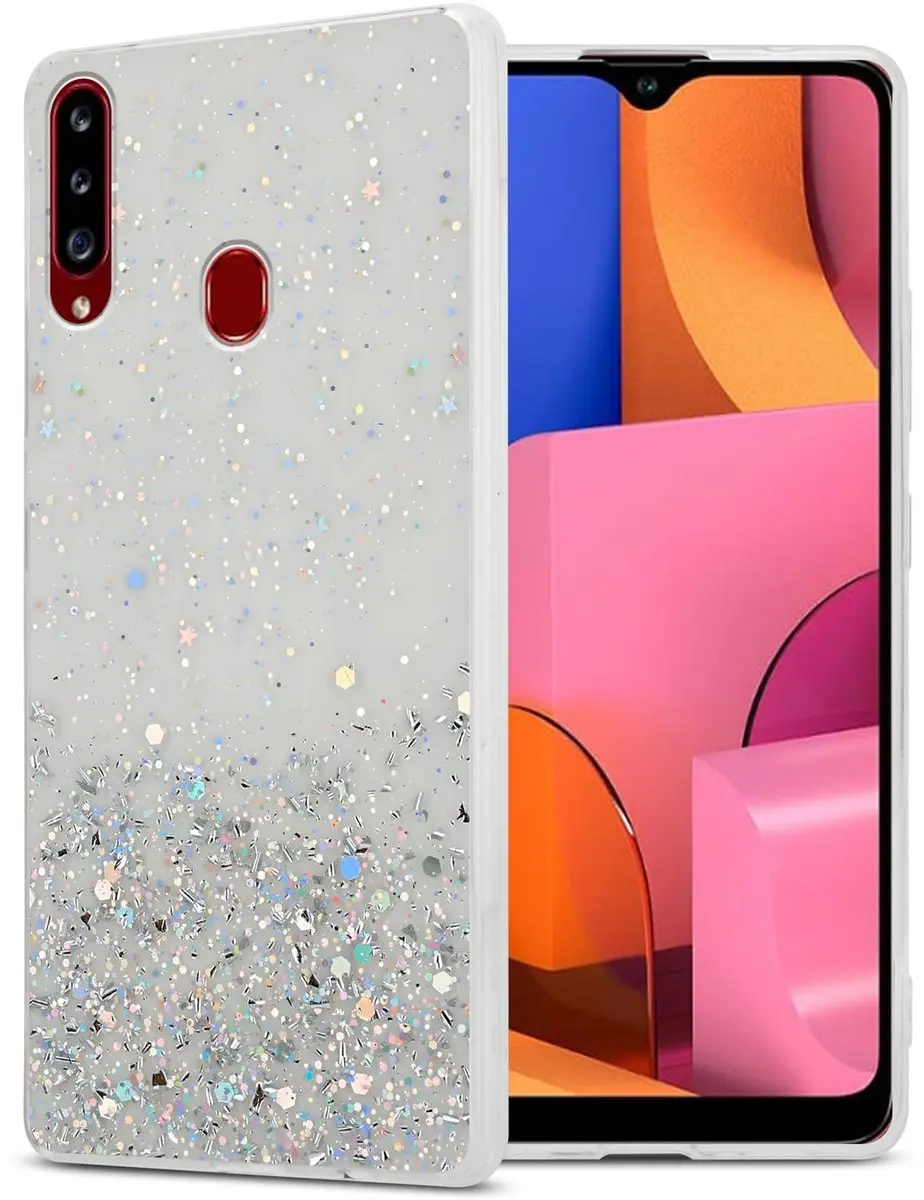 Cadorabo Hoesje geschikt voor Samsung Galaxy A20s in Transparant met Glitter - Beschermhoes van flexibel TPU silicone met fonkelende glitters Case Cover Etui