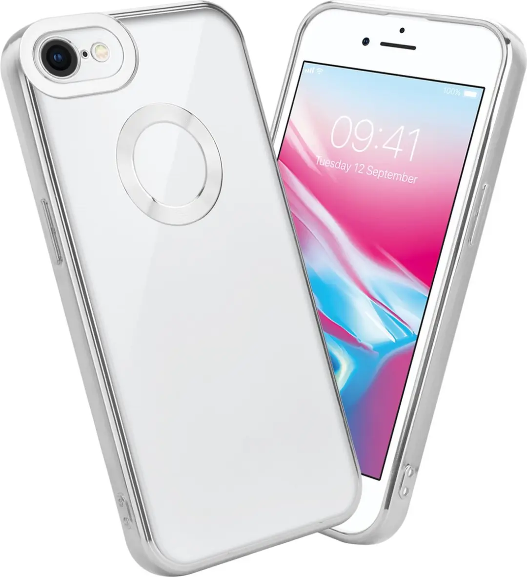 Cadorabo Hoesje geschikt voor Apple iPhone 7 / 7S / 8 / SE 2020 in Transparant - Zilver - Beschermhoes gemaakt van flexibel TPU silicone Case Cover met Chrome applicatie