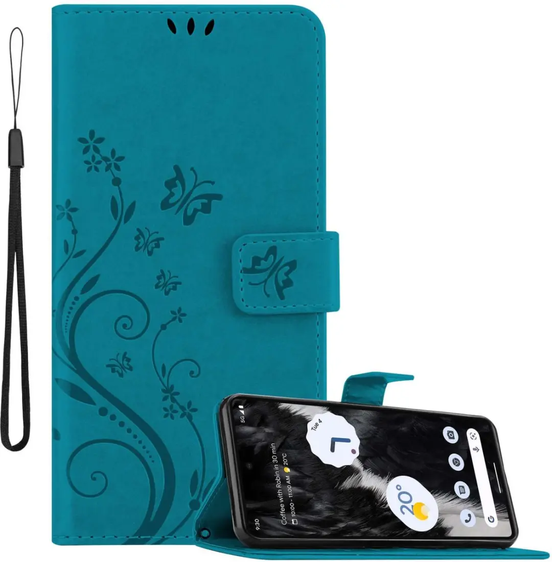 Cadorabo Hoesje geschikt voor Google PIXEL 7 in BLOEMEN BLAUW