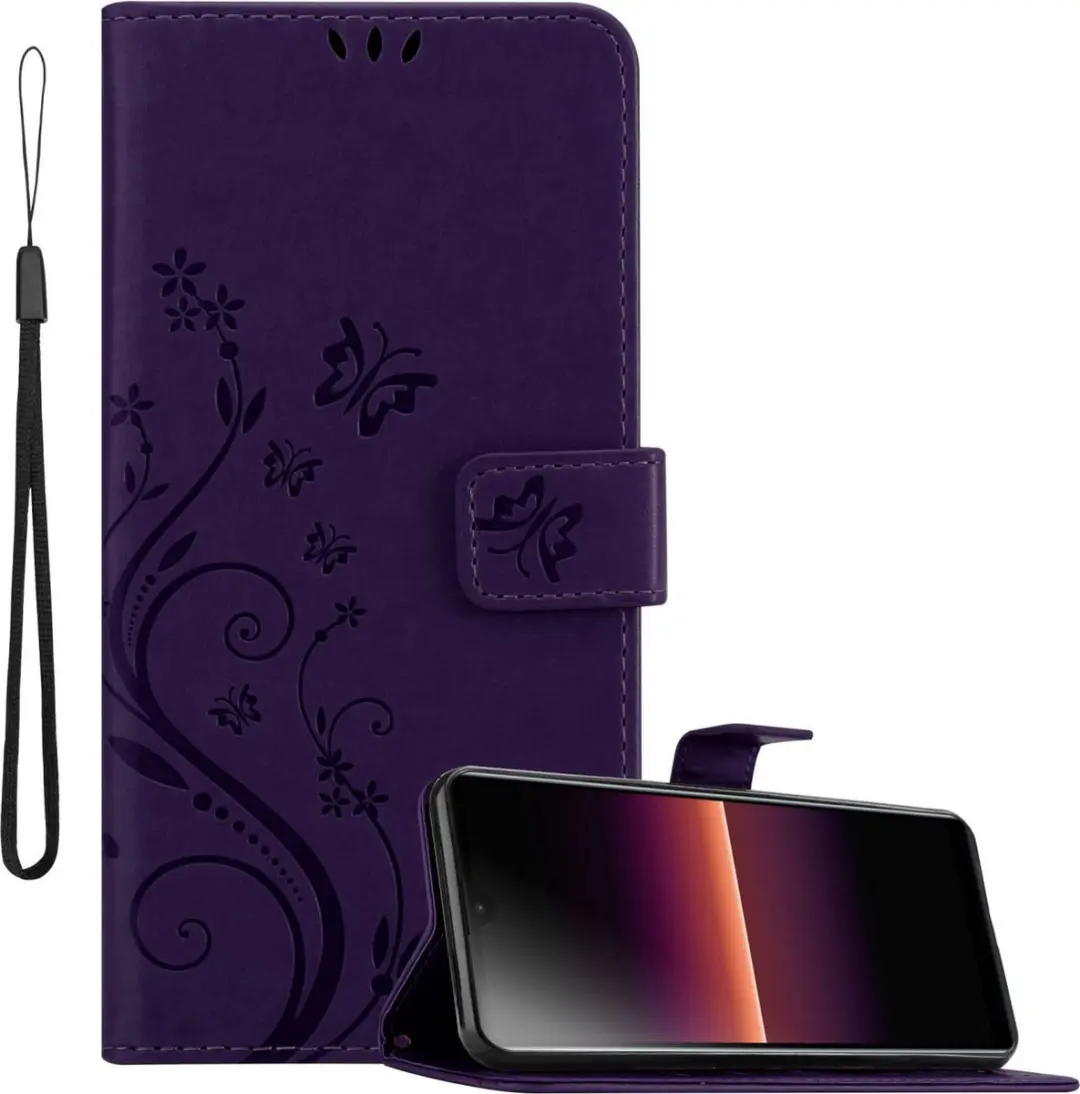 Cadorabo Hoesje geschikt voor Sony Xperia L4 in BLOEMEN DONKER PAARS