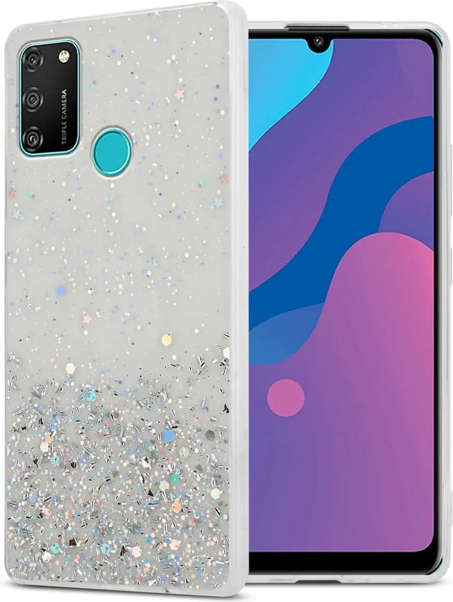 Cadorabo Hoesje geschikt voor Honor 9A in Transparant met Glitter
