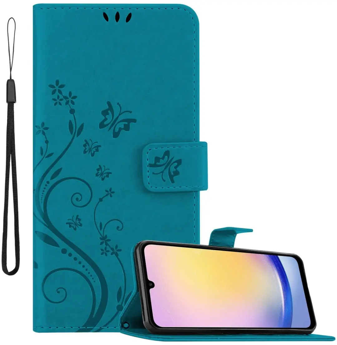 Cadorabo Hoesje geschikt voor Samsung Galaxy A26 in BLOEMEN BLAUW - Beschermhoes in bloemmotief met magnetische sluiting, standfunctie en kaartsleuven Book Case Cover Etui