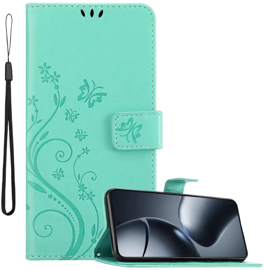 Cadorabo Hoesje geschikt voor Xiaomi 14T Pro in BLOEMEN TURKOOIS