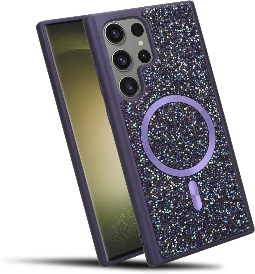 Hoesje geschikt voor Samsung Galaxy S23 ULTRA in Paars Diamant Glitter Stijl