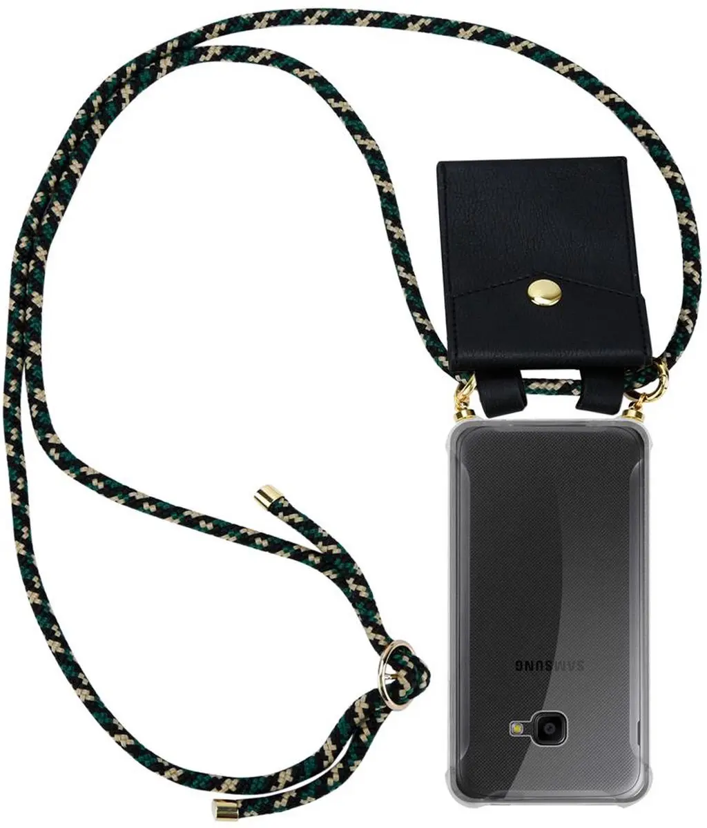 Cadorabo Hoesje geschikt voor Samsung Galaxy XCover 4 / XCover 4s in CAMOUFLAGE - Silicone Mobiele telefoon ketting beschermhoes met gouden ringen, koordriem en afneembare etui