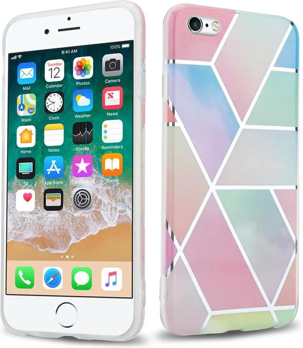 Cadorabo Hoesje geschikt voor Apple iPhone 6 / 6S in Regenboog Marmer No. 11