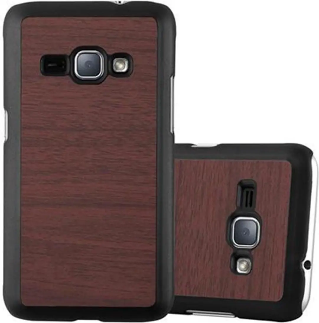 Cadorabo Hoesje geschikt voor Samsung Galaxy J1 2016 in WOODY KOFFIE - Hard Case Cover beschermhoes in houtlook tegen krassen en stoten