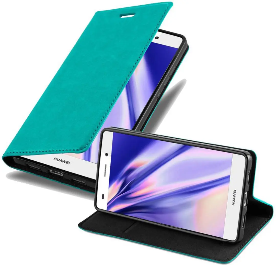 Cadorabo Hoesje geschikt voor Huawei P8 LITE 2017 / P9 LITE 2017 in BENZINE TURKOOIS - Beschermhoes met magnetische sluiting, standfunctie en kaartvakje Book Case Cover Etui