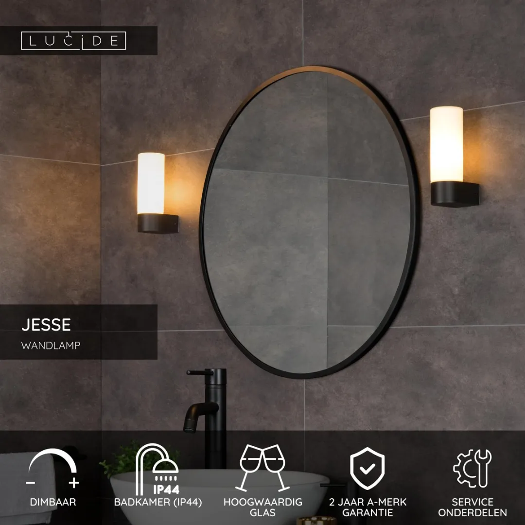 Lucide JESSE Wandlamp G9 IP44 - Zwart