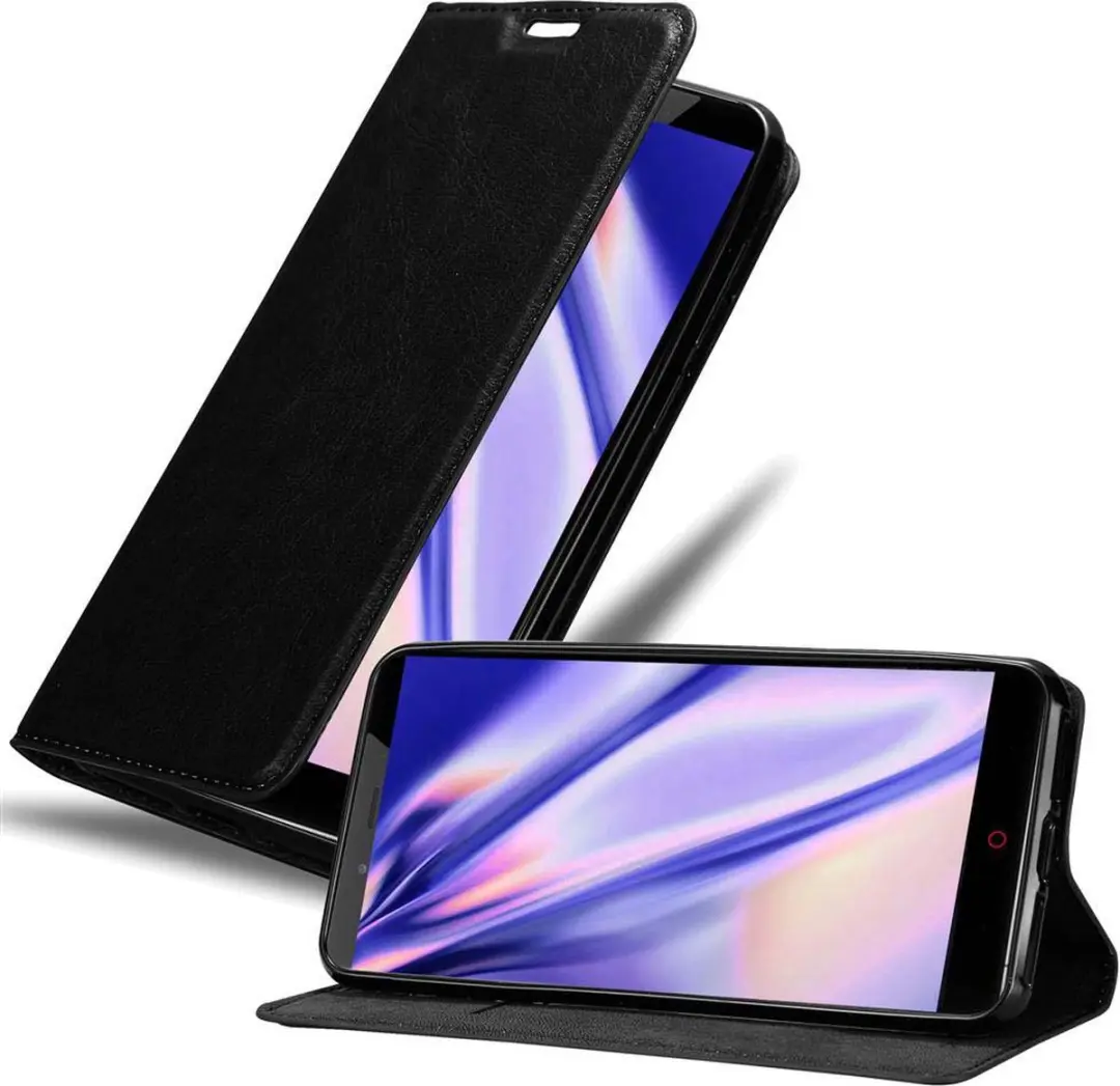 Cadorabo Hoesje geschikt voor ZTE Nubia Z11 MAX in ZWARTE NACHT - Beschermhoes met magnetische sluiting, standfunctie en kaartvakje Book Case Cover Etui