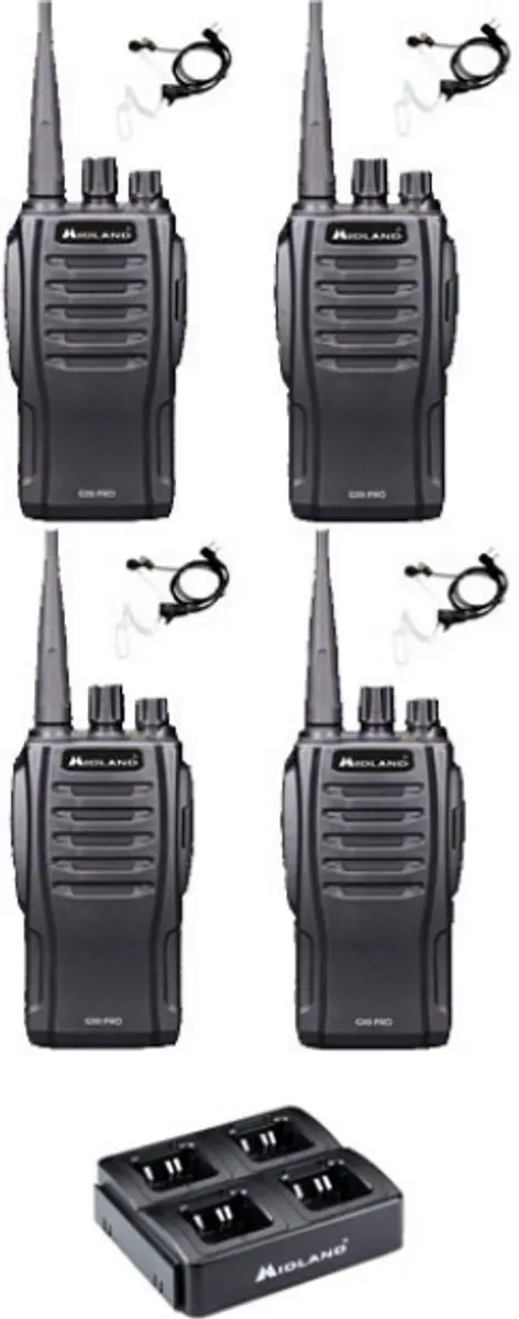 Set van 4 Midland G10 Pro UHF PMR446 Portofoon met multilader en beveiligingoort