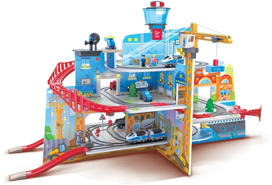 Hape Megastad Spoorwegset E3768 - 55 Onderdelen - Veelkleurig