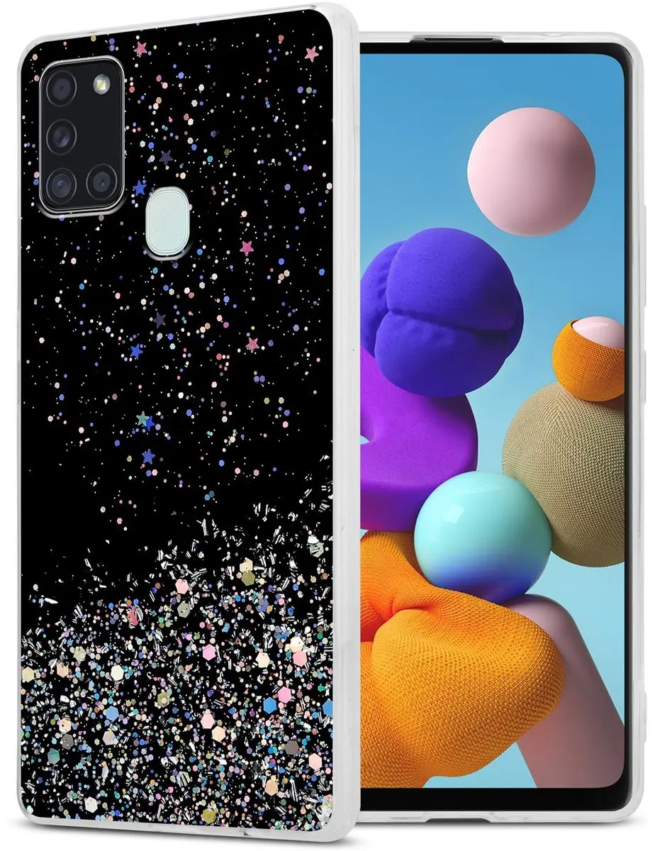 Cadorabo Hoesje geschikt voor Samsung Galaxy A21s in Zwart met Glitter
