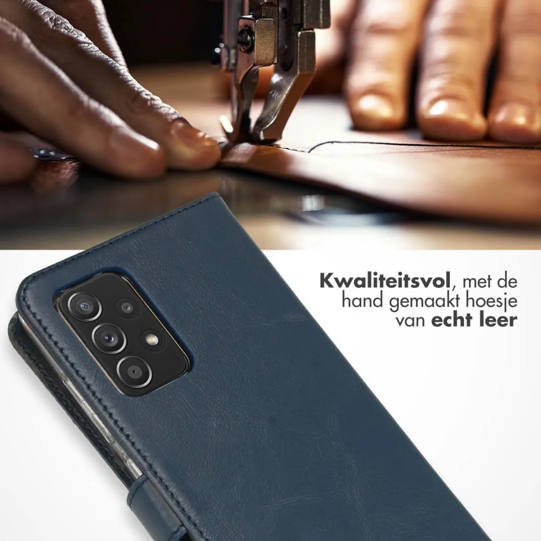 Selencia Hoesje Samsung Galaxy A52 - Echt Lederen Bookcase Blauw