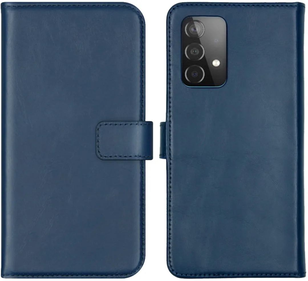 Selencia Hoesje Samsung Galaxy A52 - Echt Lederen Bookcase Blauw