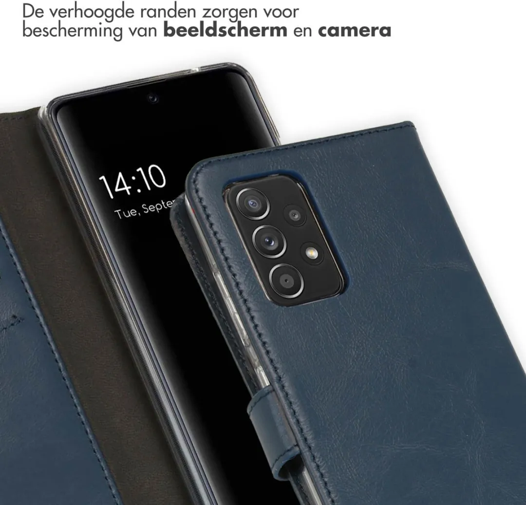 Selencia Hoesje Samsung Galaxy A52 - Echt Lederen Bookcase Blauw