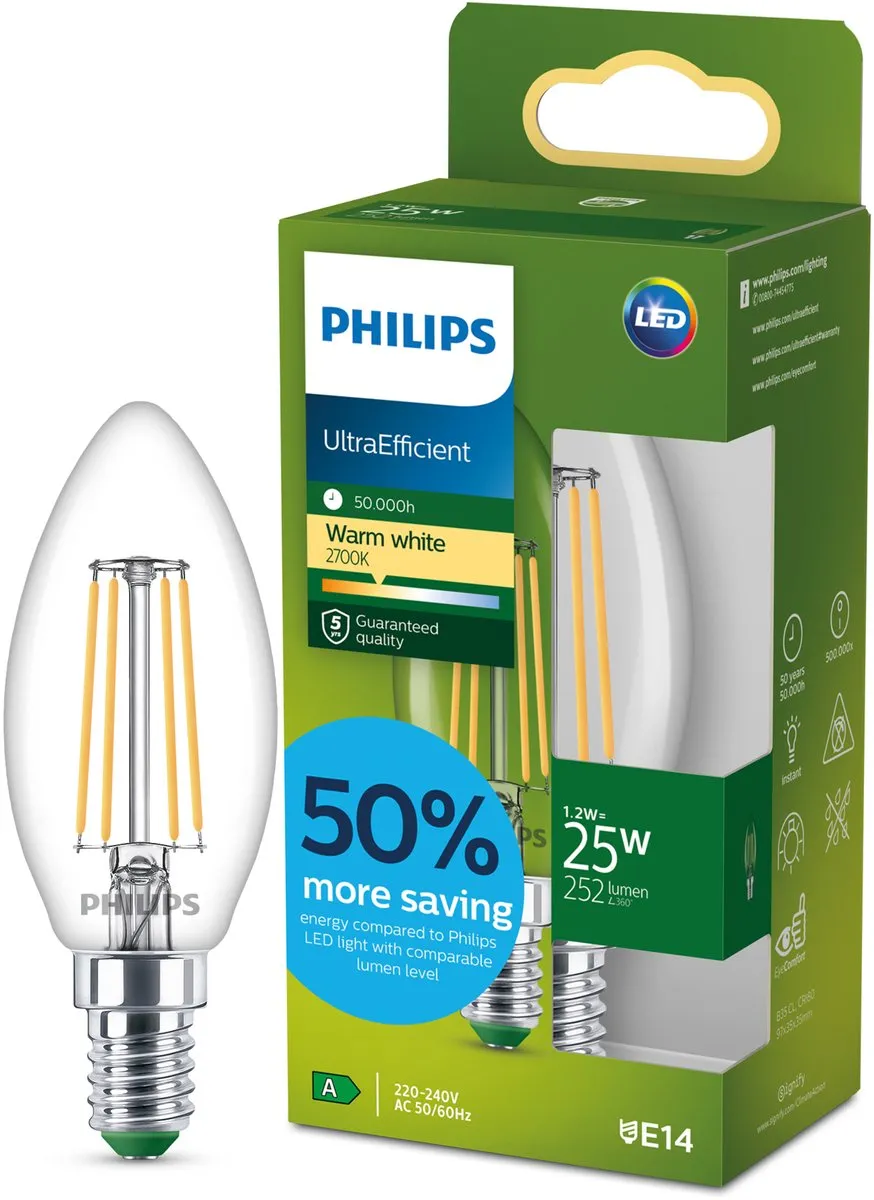 Philips UltraEfficient LED B35 Kaarslamp 25W E14 Warmwit