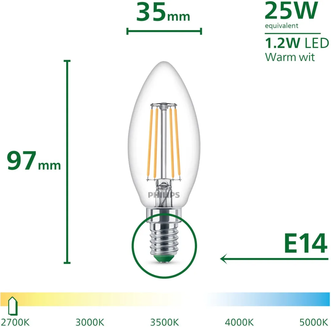 Philips UltraEfficient LED B35 Kaarslamp 25W E14 Warmwit - afbeelding 4 van 6
