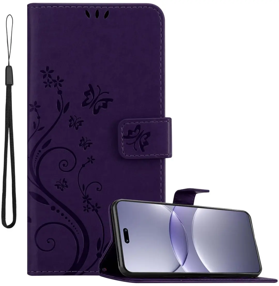 Cadorabo Hoesje geschikt voor Huawei Nova 13 Pro in BLOEMEN DONKER PAARS