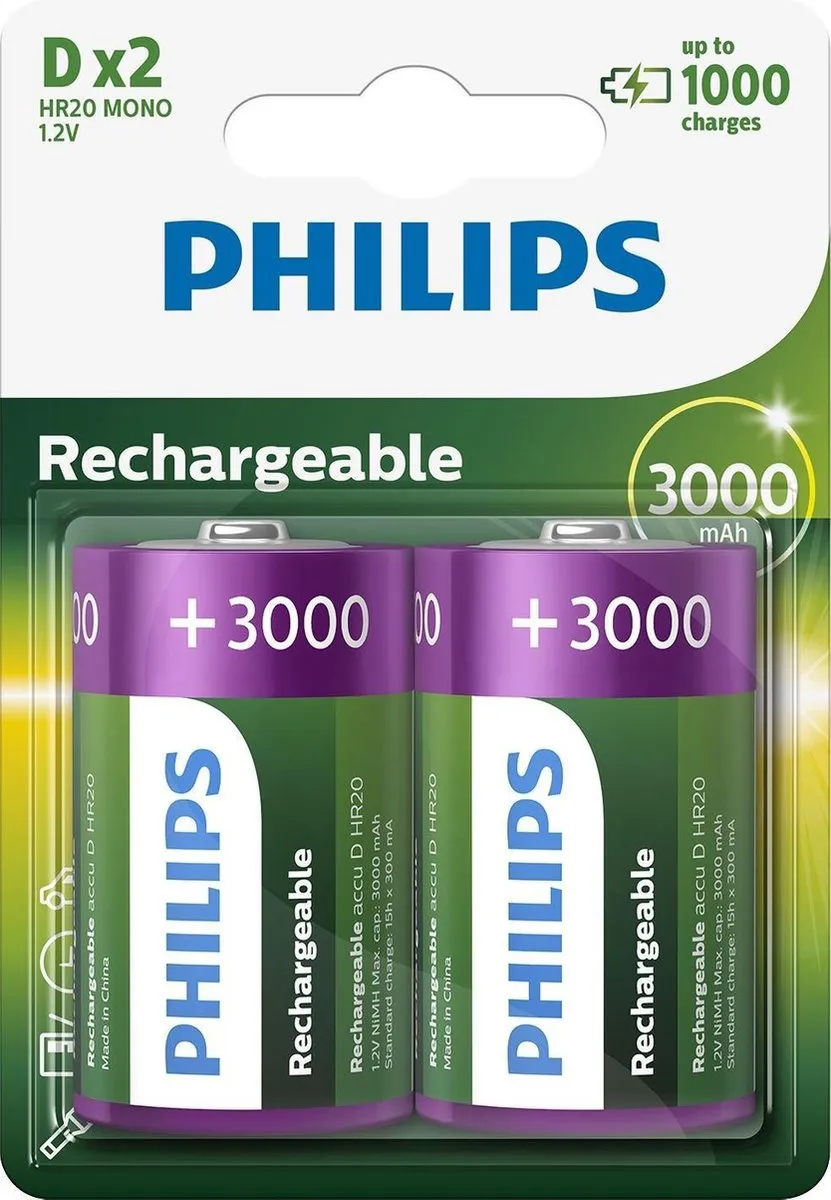 Philips MultiLife D Accu - 3000mAh - 2 Stuks