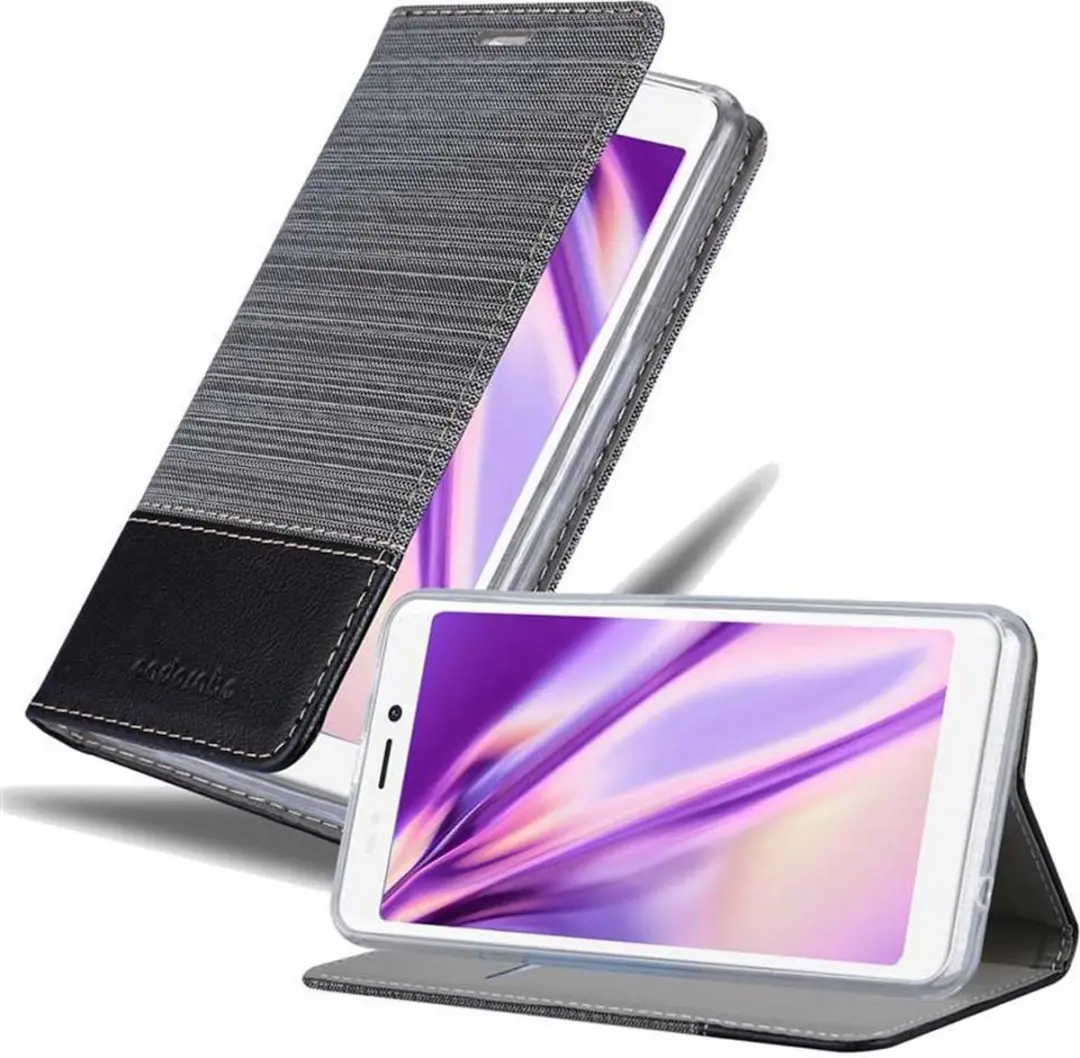 Cadorabo Hoesje geschikt voor WIKO JERRY 3 in GRIJS ZWART - Beschermhoes met magnetische sluiting, standfunctie en kaartvakje Book Case Cover Etui