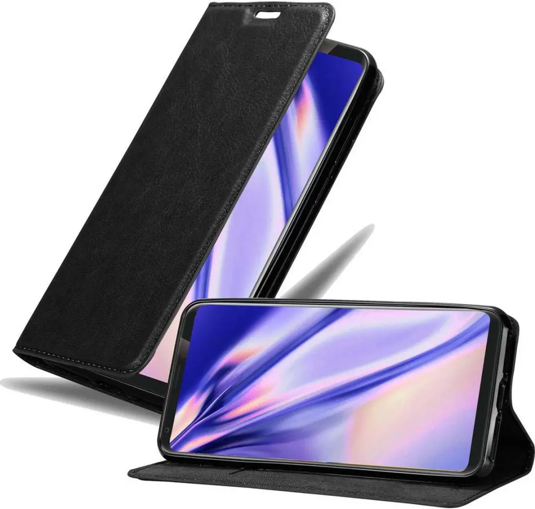 Cadorabo Hoesje geschikt voor LG V35 in ZWARTE NACHT - Beschermhoes met magnetische sluiting, standfunctie en kaartvakje Book Case Cover Etui
