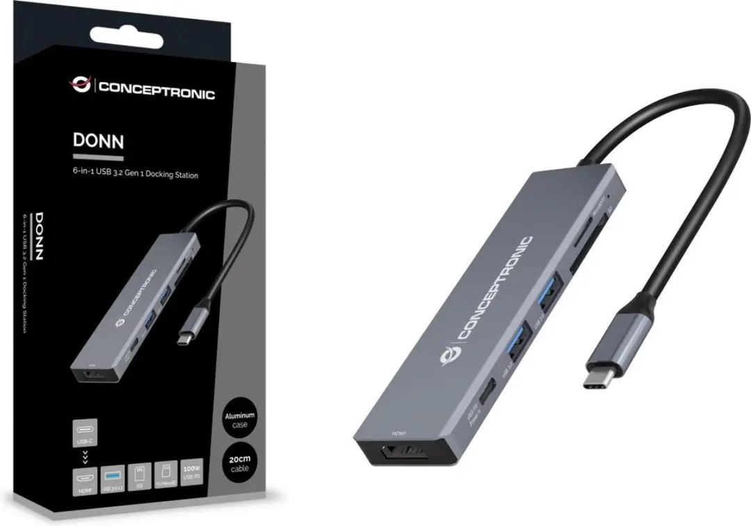 Conceptronic DONN23G laptop dock & poortreplicator Bedraad USB 3.2 Gen 1 (3.1 Gen 1) Type-C Grijs - afbeelding 6 van 6