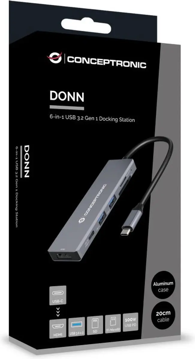 Conceptronic DONN23G laptop dock & poortreplicator Bedraad USB 3.2 Gen 1 (3.1 Gen 1) Type-C Grijs - afbeelding 5 van 6