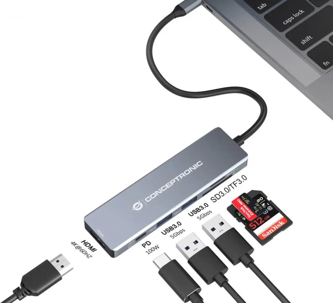 Conceptronic DONN23G laptop dock & poortreplicator Bedraad USB 3.2 Gen 1 (3.1 Gen 1) Type-C Grijs - afbeelding 4 van 6