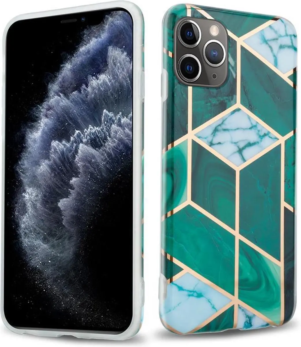 Cadorabo Hoesje geschikt voor Apple iPhone 11 PRO MAX in Donkergroen Wit Goud Ma