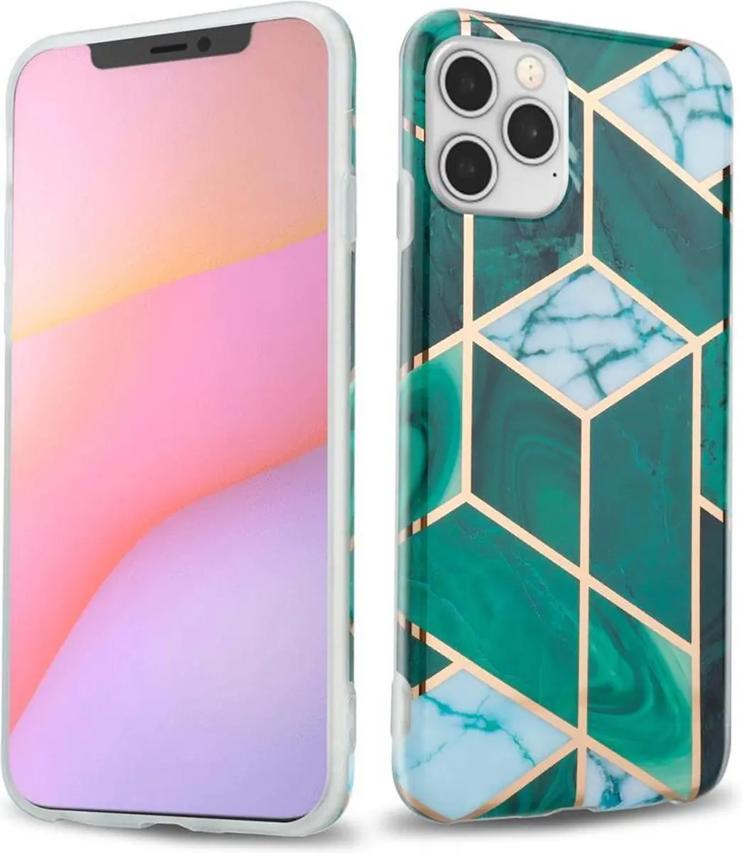 Cadorabo Hoesje geschikt voor Apple iPhone 12 / 12 PRO in Donkergroen Wit Goud M
