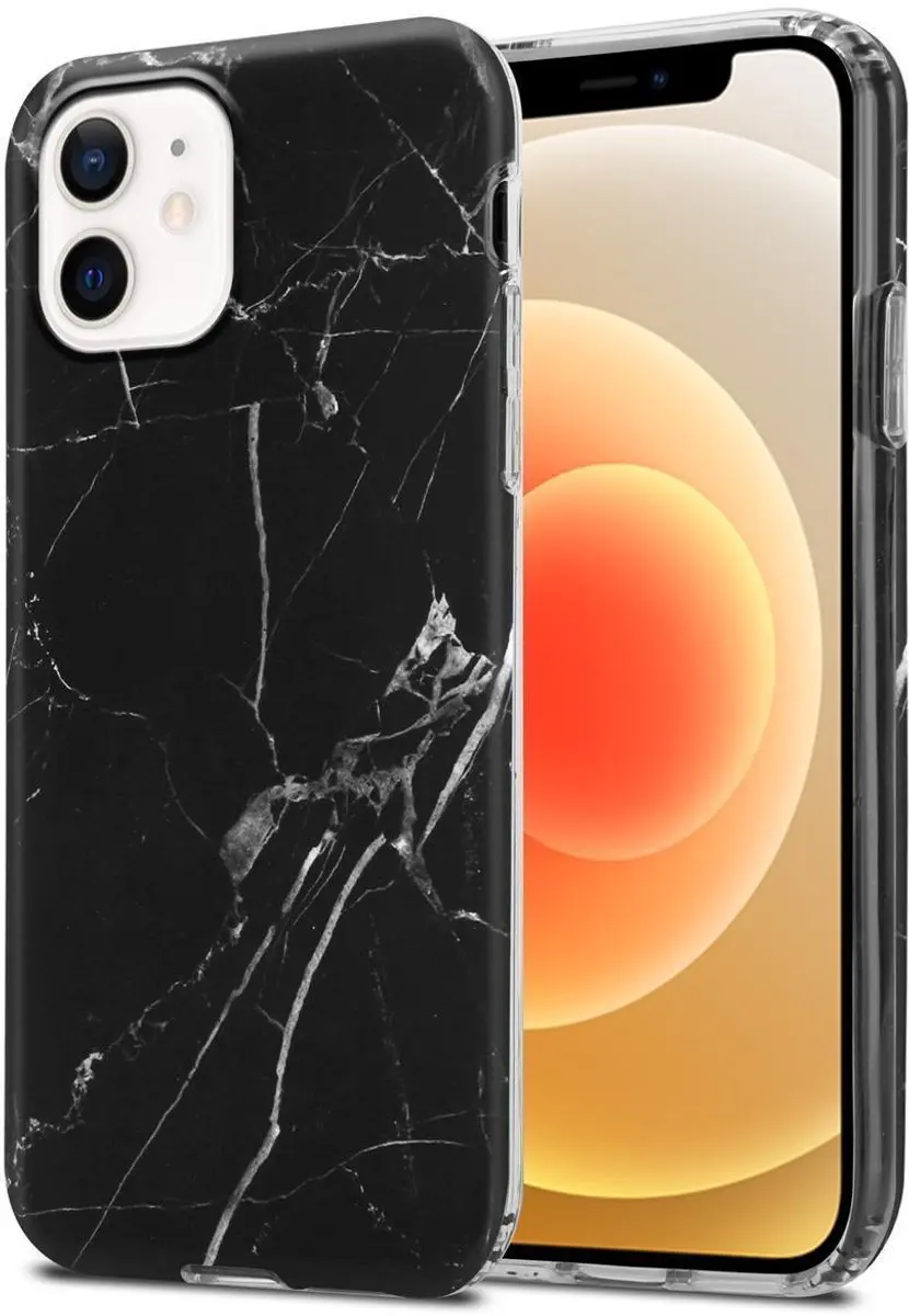 Cadorabo Hoesje geschikt voor Apple iPhone 12 PRO MAX in Zwart Wit Marmer No. 22