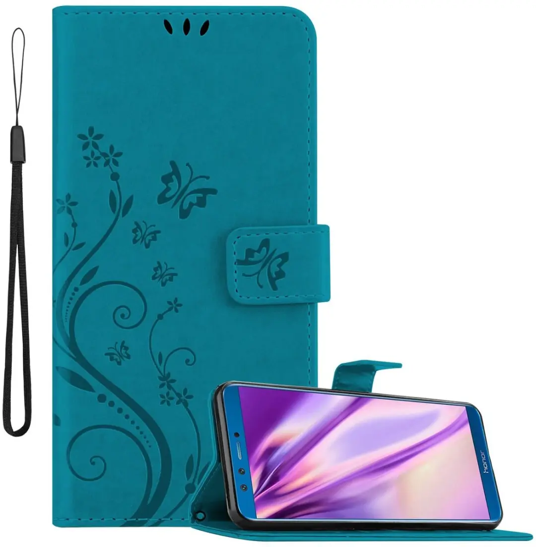 Cadorabo Hoesje geschikt voor Honor 9 LITE in BLOEMEN BLAUW