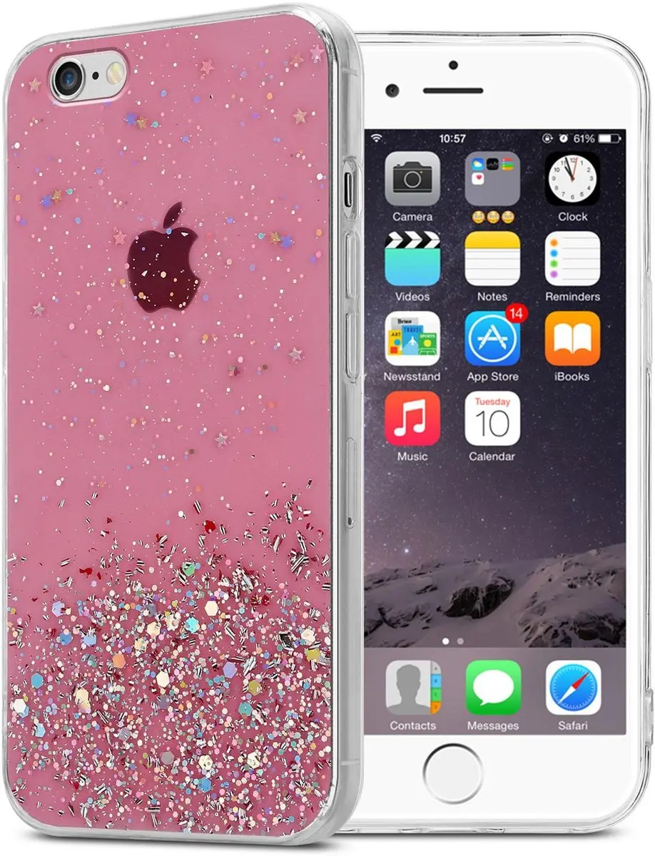 Cadorabo Hoesje geschikt voor Apple iPhone 6 / 6S in Roze met Glitter