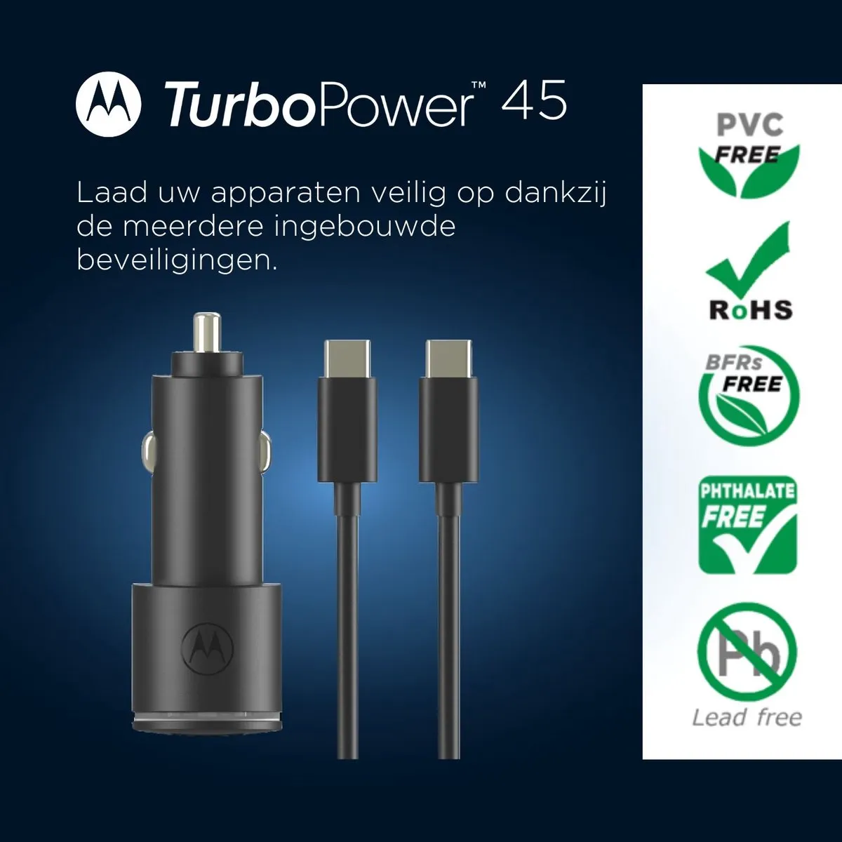 Motorola SJV102-EU Auto Oplader 45W - 2x USB-C - Zwart