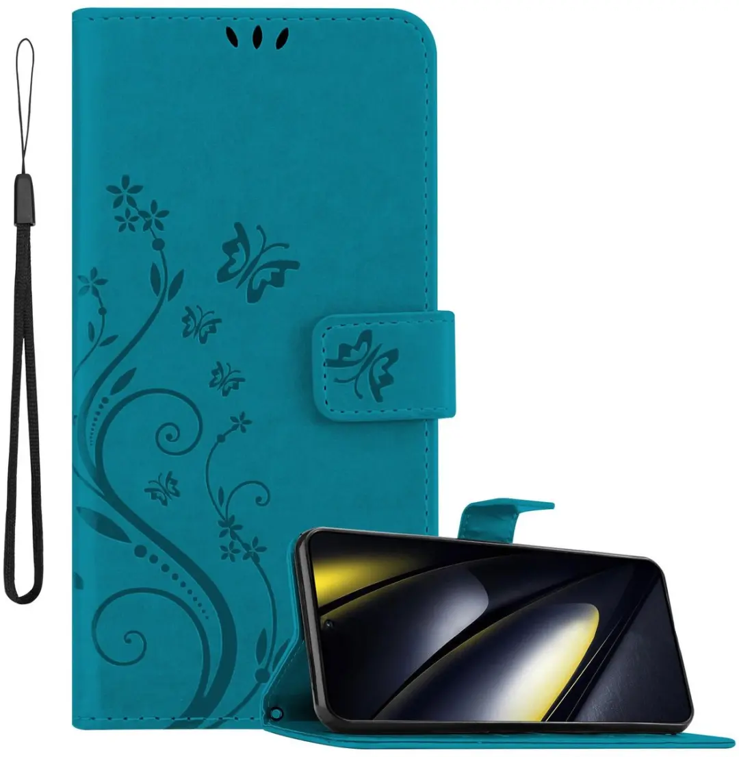 Cadorabo Hoesje geschikt voor Xiaomi Poco F6 in BLOEMEN BLAUW